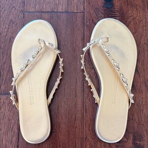 LoveShackFancy Metallic Gold Studded Thong Sandals